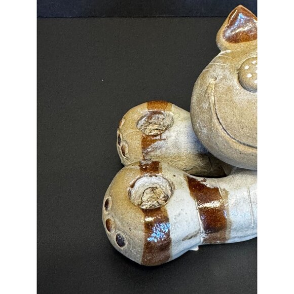 Vintage Nancy Ecklund Ceramic Cat Sculpture Brown & Cream Striped Figurine - Picture 4 of 10